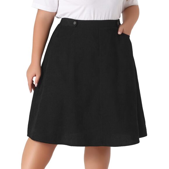 Dresses & Skirts - 2367 Plus Size Corduroy Skirt Elastic High A Line with Pockets Midi Skirts